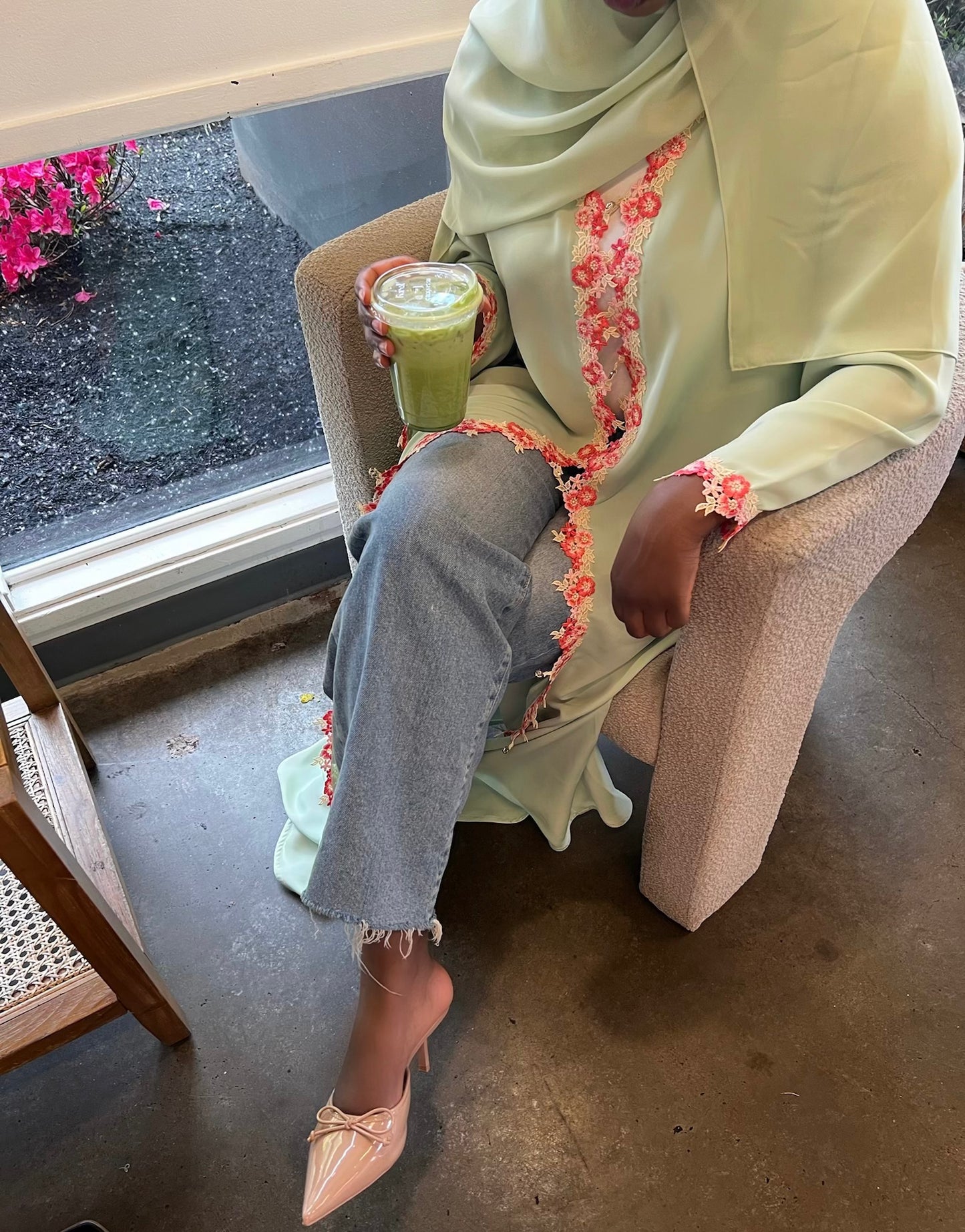 Floral Green Abaya