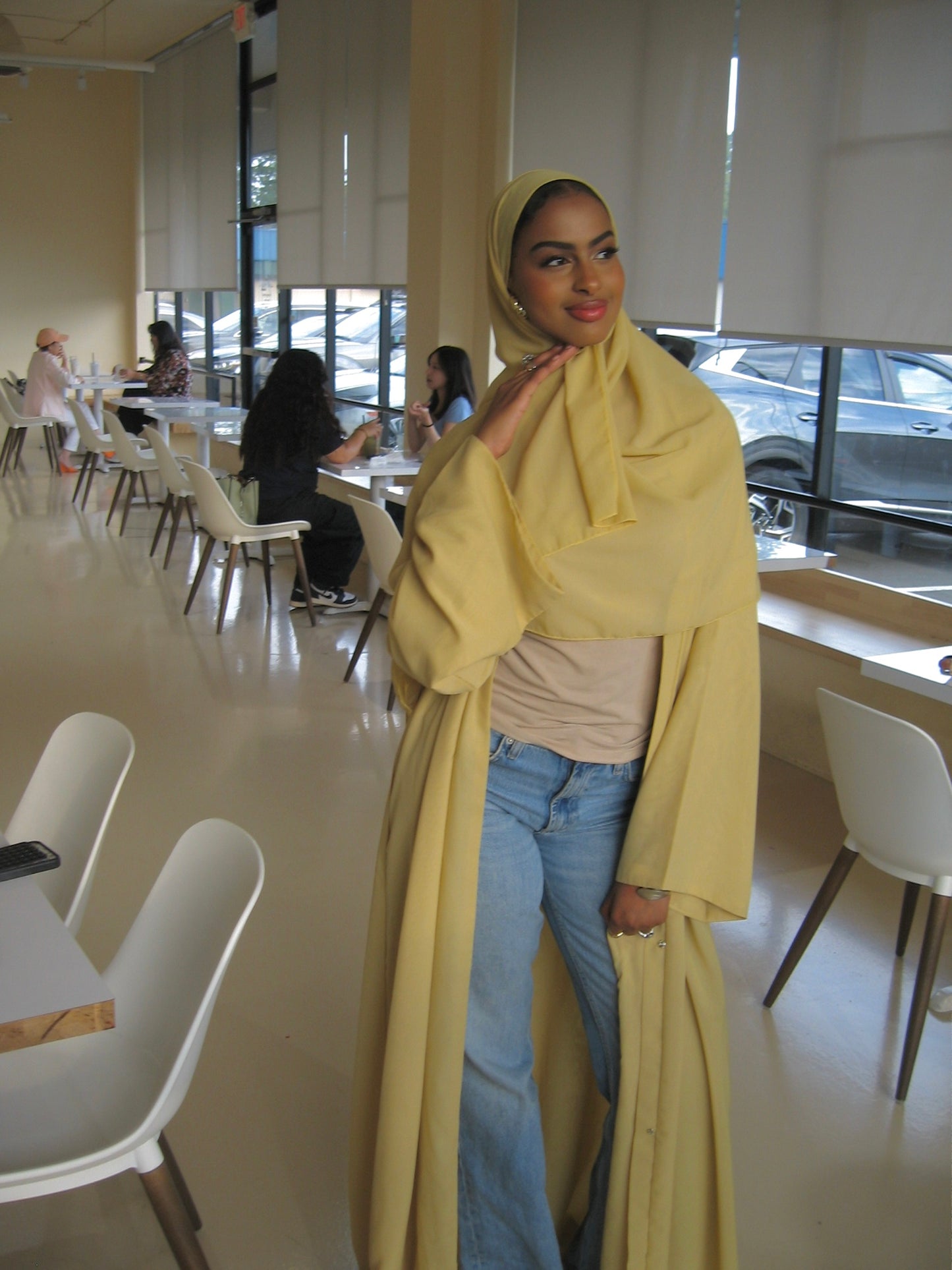 Butter Yellow Chiffon Abaya