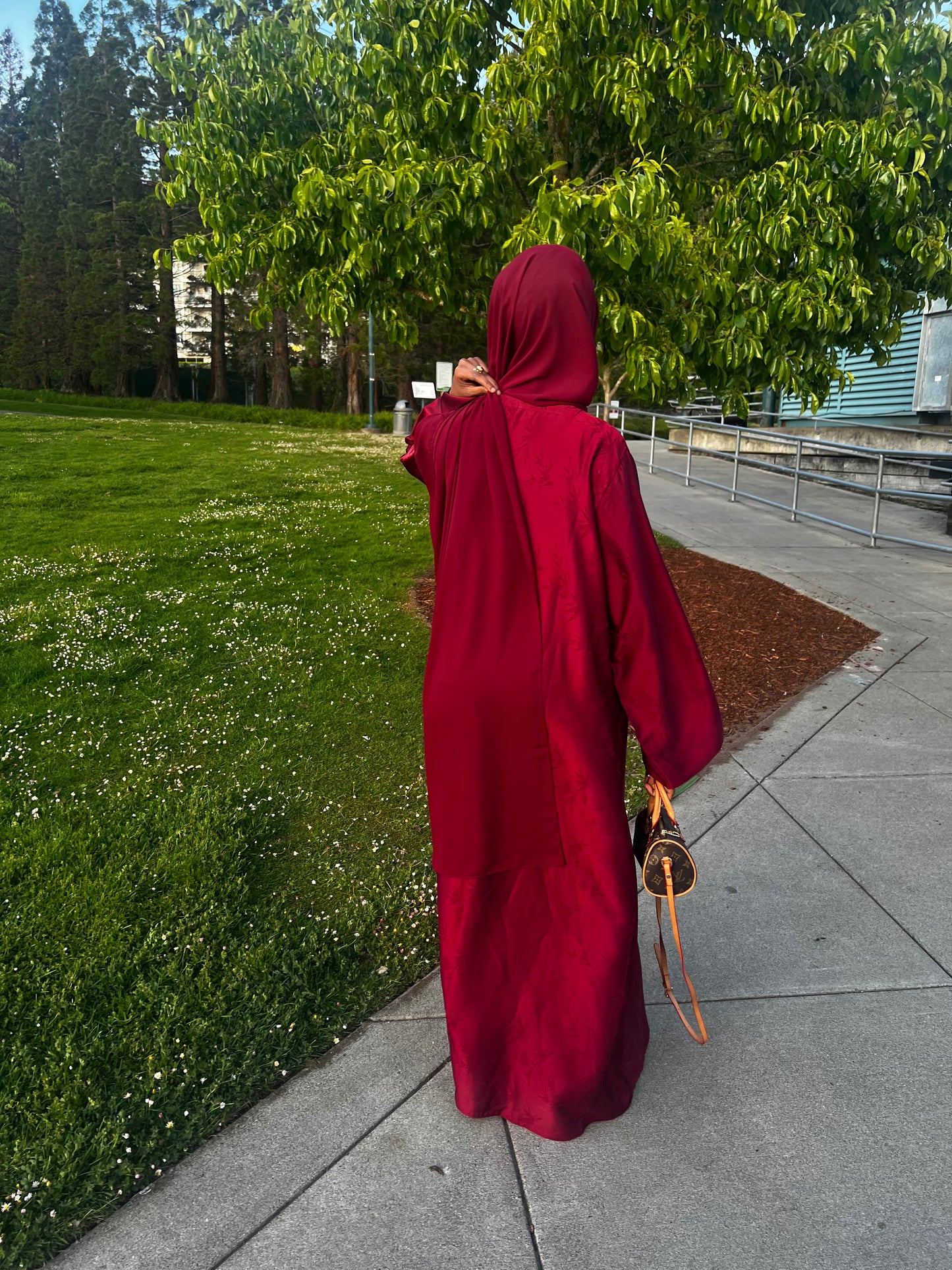 Cherry Red Jacquard Abaya
