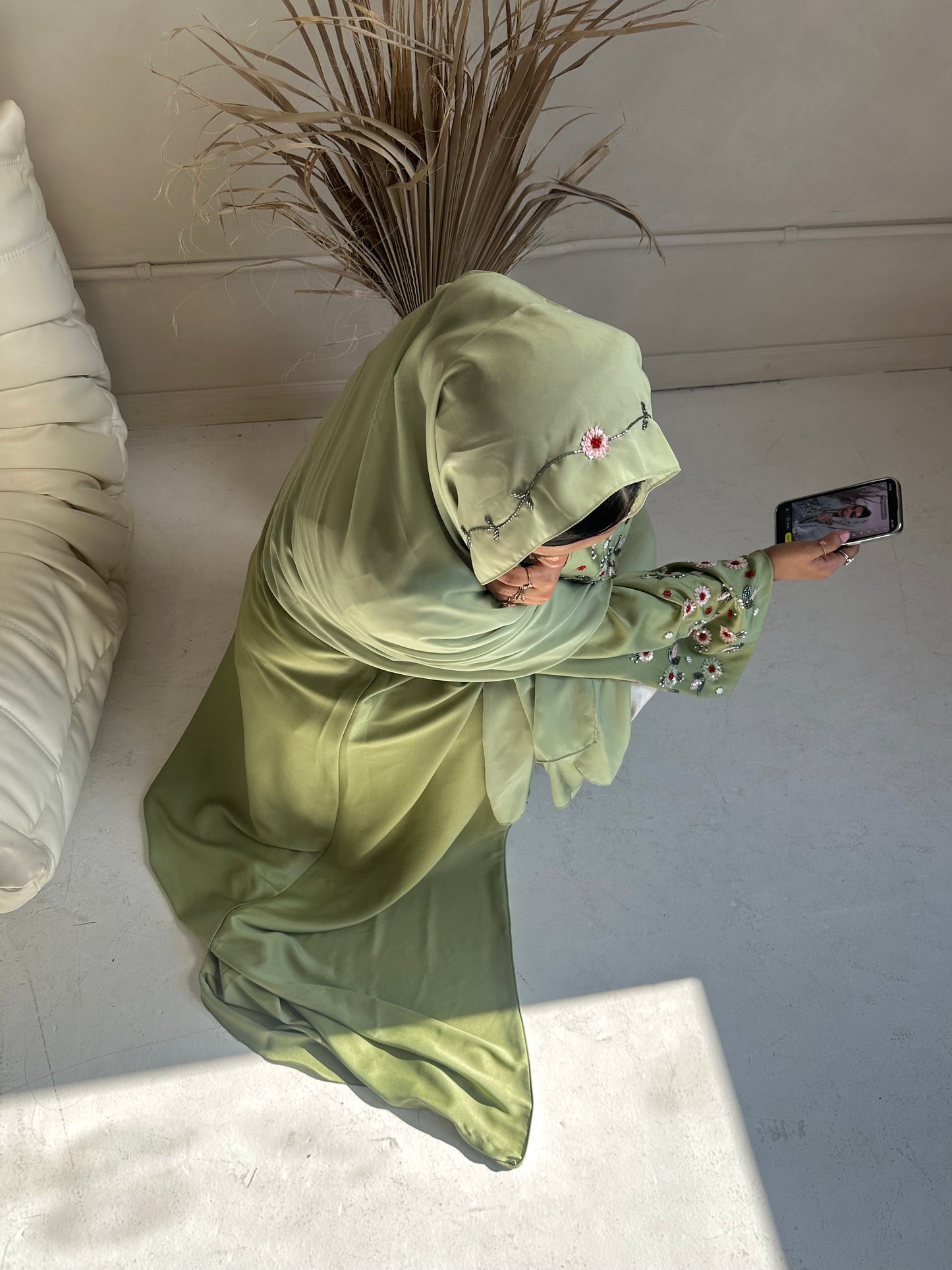 Green Embroidered Abaya