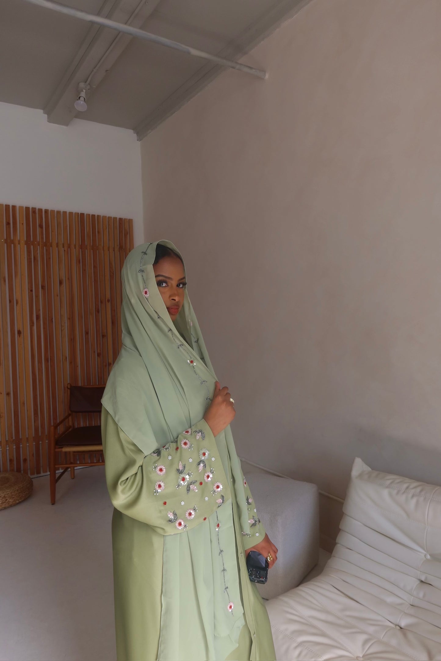 Green Embroidered Abaya