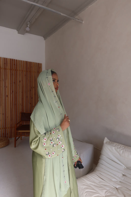 Green Embroidered Abaya
