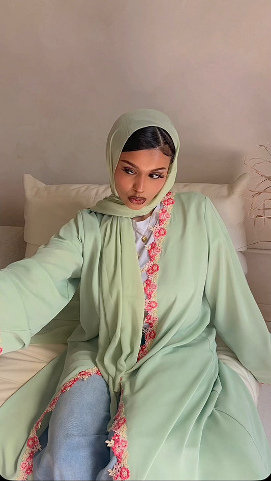 Floral Green Abaya