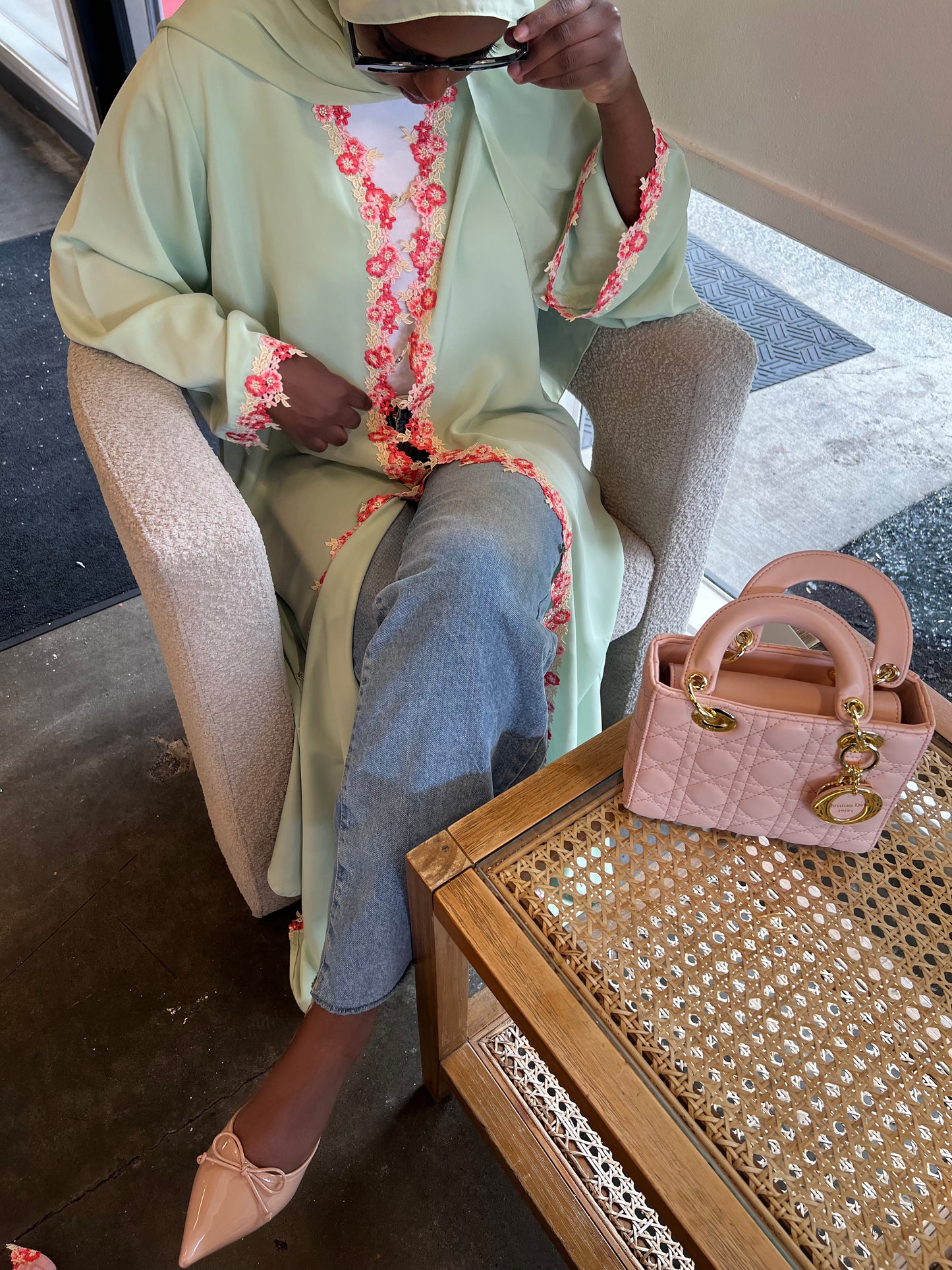 Floral Green Abaya