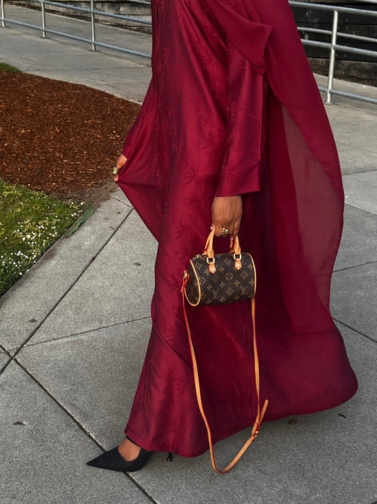 Cherry Red Jacquard Abaya