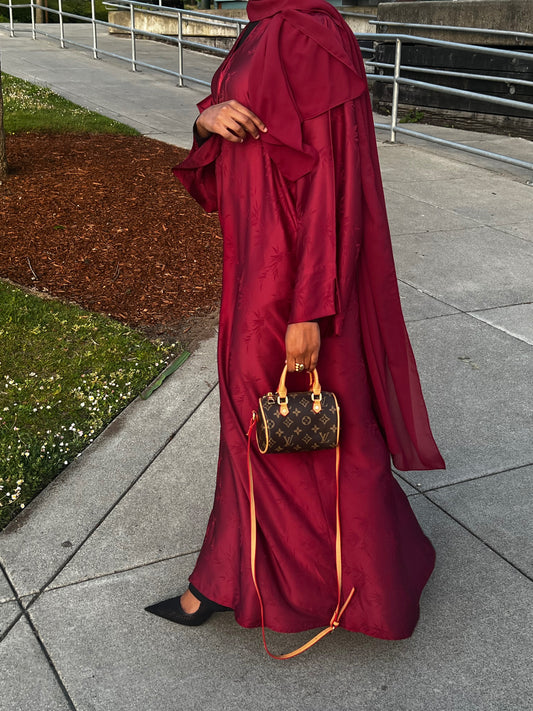 Cherry Red Jacquard Abaya