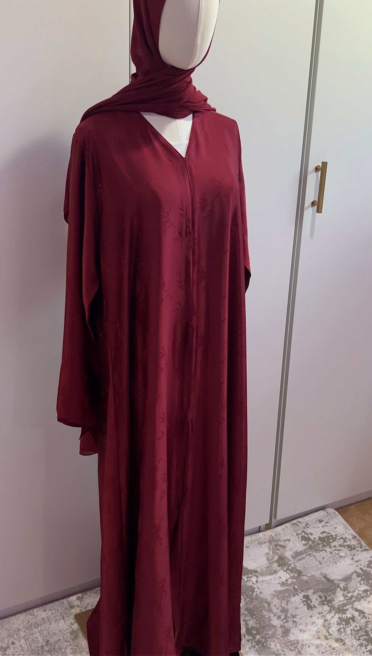 Cherry Red Jacquard Abaya