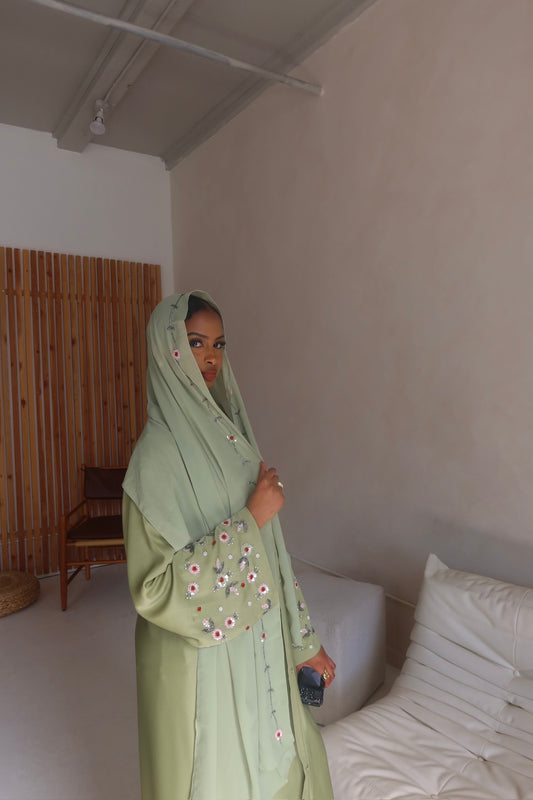Green Embroidered Abaya